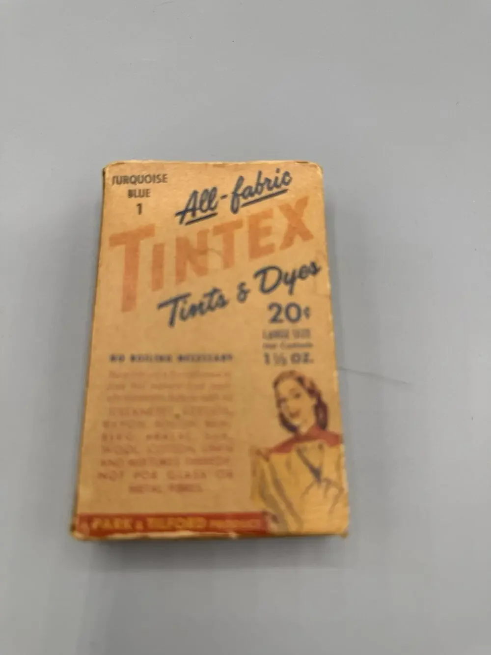 Vintage All-Fabric Tintex Turquoise Blue No.1 Fabric Dye Empty Box Park Tilford